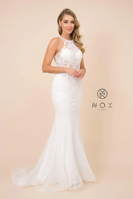 Sheer Lace Applique High Neck Wedding Dress