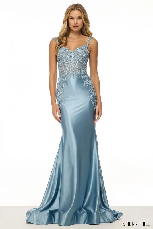 Sherri Hill Lace Corset Satin Prom Dress 57132