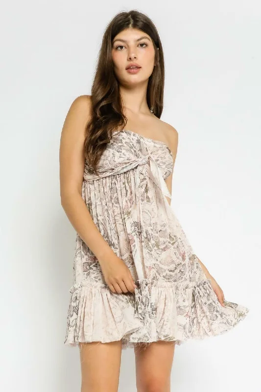 Canyon Sunset Taupe Snake Strapless Mini Dress