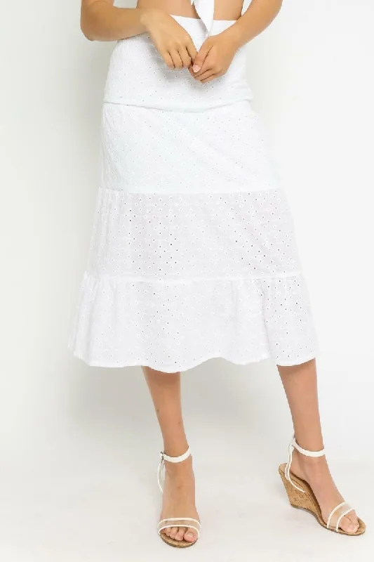 Take Me To Rhodes White Eyelet Midi Skirt